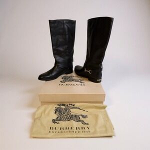 Burberry Black Leather Riding Boots Sz 41 / US 10 Gold Hardware w/ Box & Dustbag